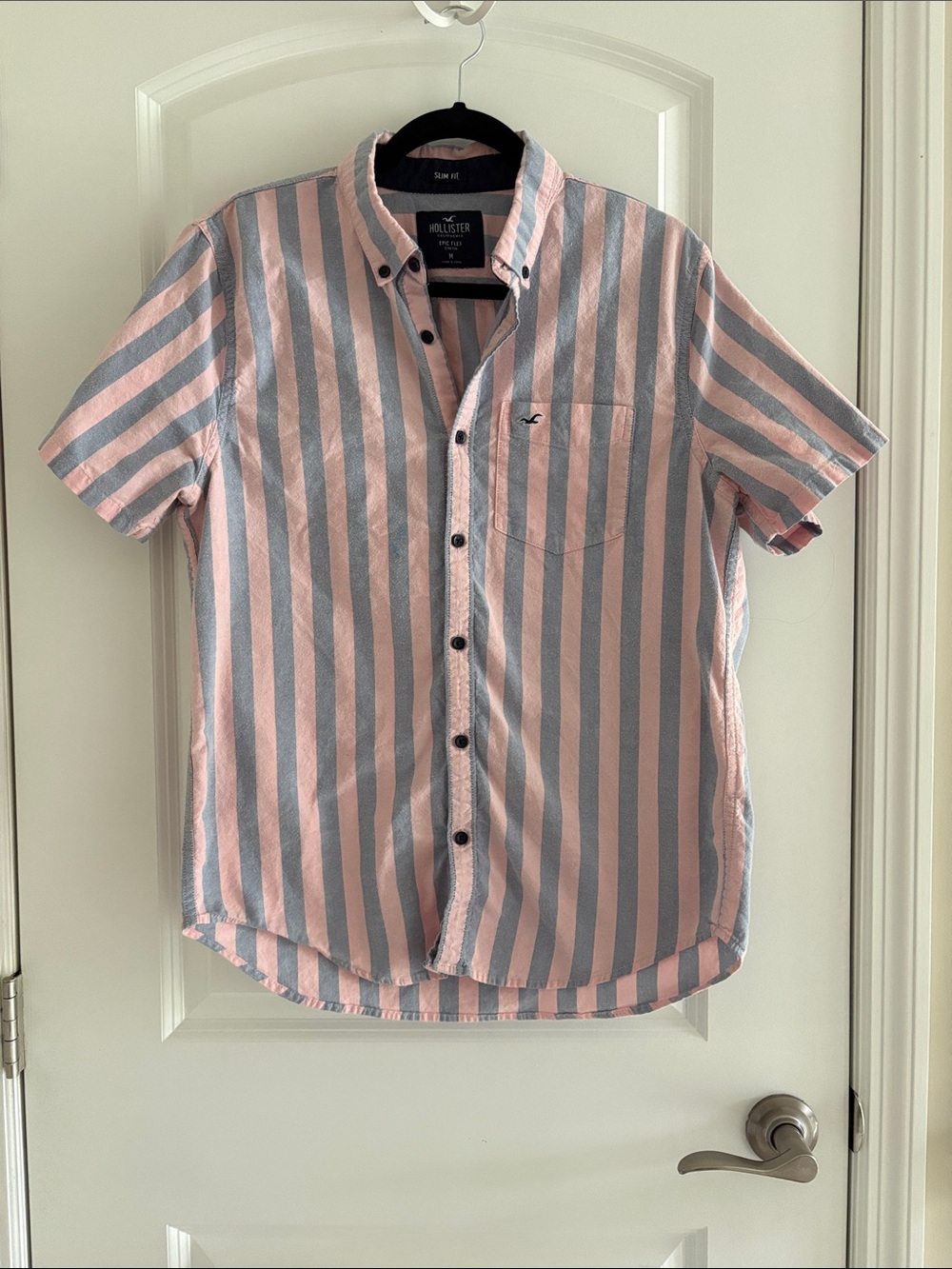 Hollister Men's Vertical Stripe Button-Down Shirt - Pink & Gray